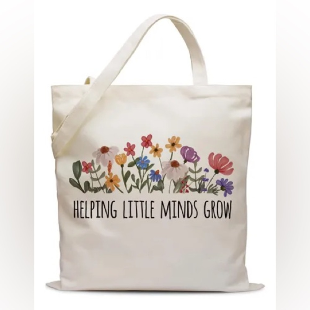 New - Helping Little Minds Grow Floral Canvas Tote Bag